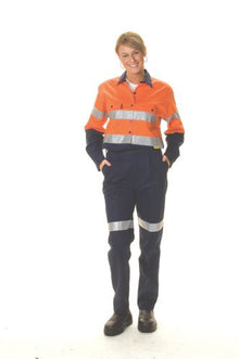  Ladies HiVis Two Tone Cool-Breeze Cott on Sh irt with 3M R/Tape - Long sleeve - kustomteamwear.com