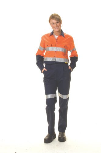 Ladies HiVis Two Tone Cool-Breeze Cott on Sh irt with 3M R/Tape - Long sleeve - kustomteamwear.com