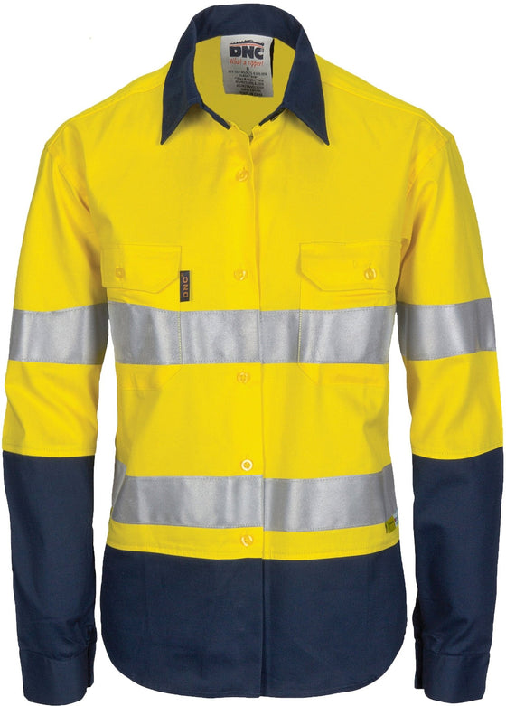 Ladies HiVis Two Tone Cool-Breeze Cott on Sh irt with 3M R/Tape - Long sleeve - kustomteamwear.com