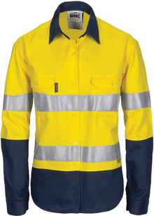  Ladies HiVis Two Tone Drill Shirt with 3M R/Tape - Long sleeve - kustomteamwear.com