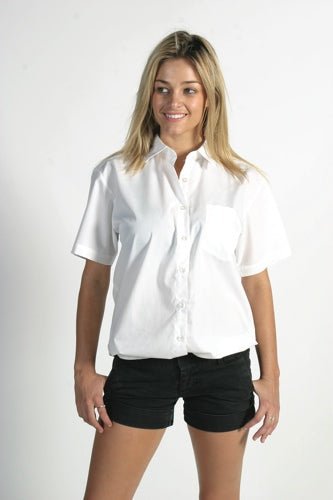 Ladies Polyester Cotton Poplin Shirt - Short Sleeve - kustomteamwear.com