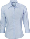 Ladies Stretch Yarn Dyed Contrast Stripe Sh irts - 3/4 Sleeve - kustomteamwear.com