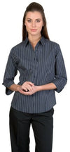 Ladies Stretch Yarn Dyed Contrast Stripe Sh irts - 3/4 Sleeve - kustomteamwear.com