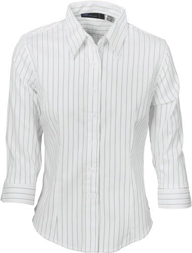 Ladies Stretch Yarn Dyed Contrast Stripe Sh irts - 3/4 Sleeve - kustomteamwear.com