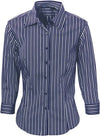 Ladies Stretch Yarn Dyed Contrast Stripe Sh irts - 3/4 Sleeve - kustomteamwear.com
