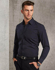  M7222 Men's Pin Stripe Long Sleeve Shirt - kustomteamwear.com