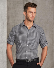  M7300L Men's Gingham Check Roll up L/S Shirt - kustomteamwear.com