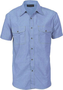  Mens Twin Flap Pocket Cotton Chambray - Short Sleeve - kustomteamwear.com