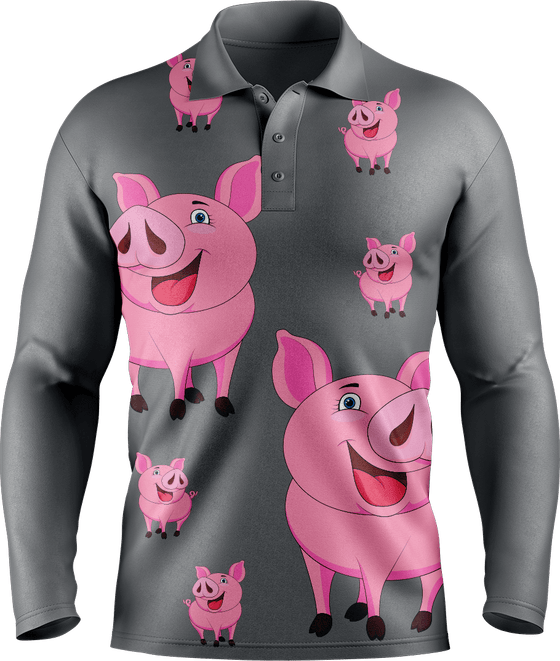 Percy Pig Men's Polo. Long or Short Sleeve - fungear.com.au