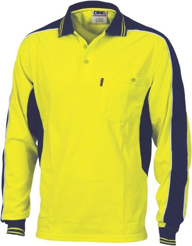 Poly/Cotton Contrast Panel Polo - long Sleeve - kustomteamwear.com