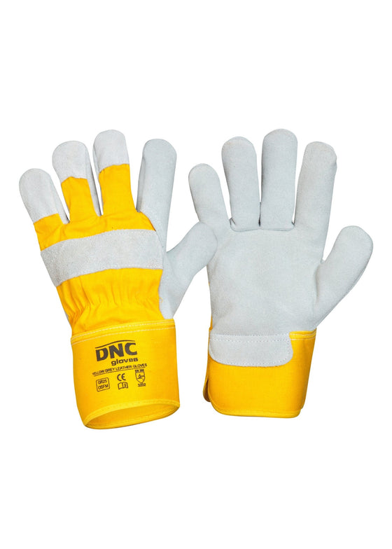 Yellow Premium Grey Leather Glove - kustomteamwear.com